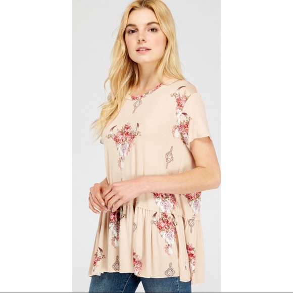 Floral Cow Skull Peplum Tee - Picture 2 of 11